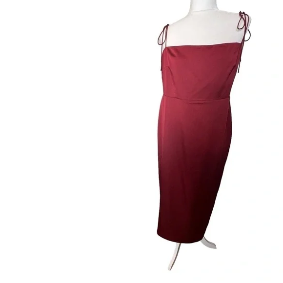 J.Crew Tie-Strap Textured Satin Midi Dress in Deep Red Size 14 - Picture 4 of 15